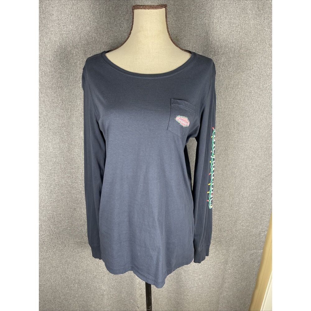 Vineyard Vines Woman's  Small Blue  Long Sleeve Logo Christmas 480